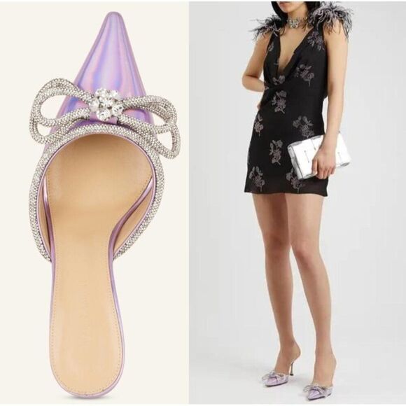 NWT MACH & MACH Pink Iridescent Crystal Embellished Bow Mules Size EU36 - Picture 3 of 12